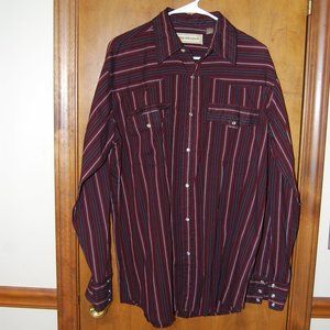 Bit And Bridle Mens L Dark Red Striped Shirt Pearl Snaps WESTERN